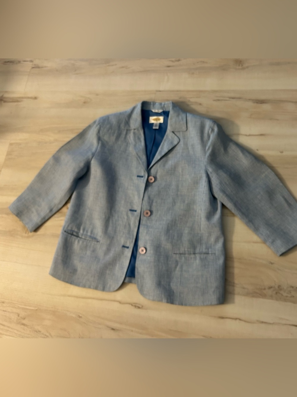 Talbots Women Petites Blue Houndstooth 100% Linen Blazer Women’s Size 10 - Picture 11 of 11